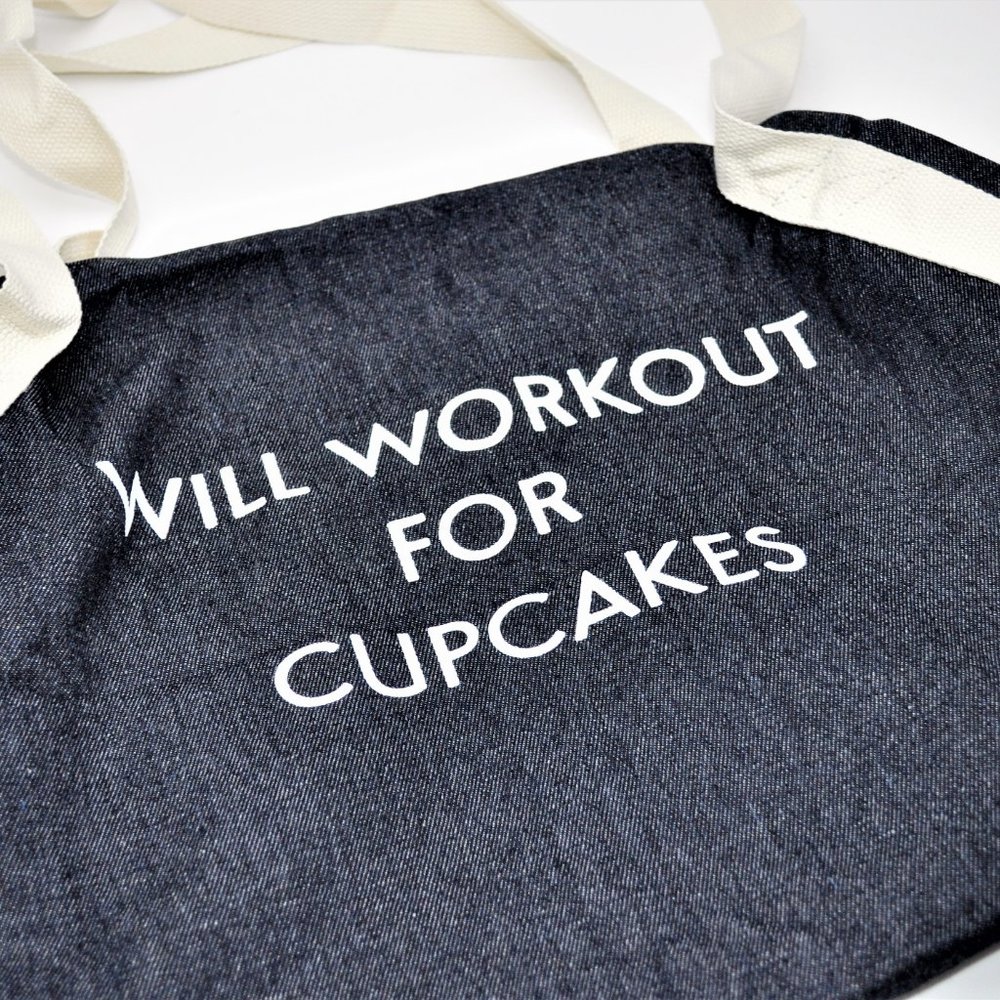NWOT Private Party "Will Workout for Cupcakes" Denim Gym Bag - Picture 2 of 10